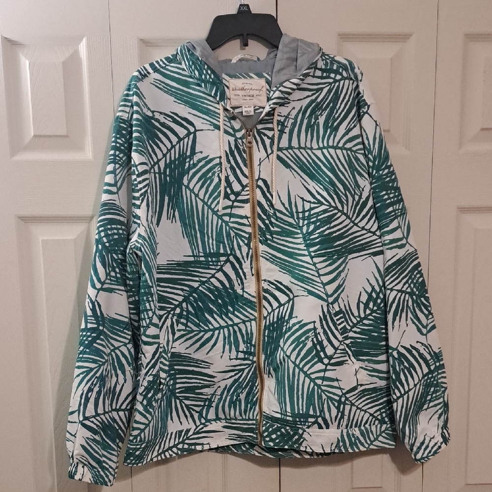 Weatherproof White & Green Palm-Print Bomber Jacket